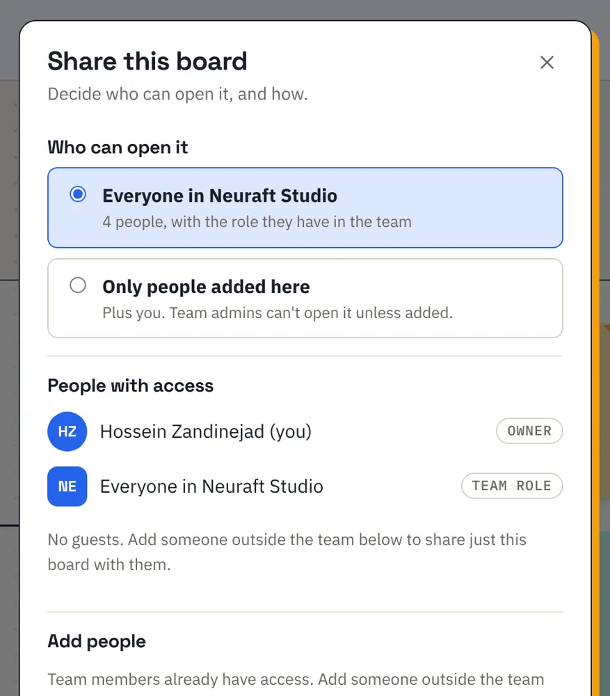 The Share this board dialog